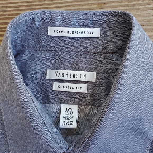 Van Heusen Men's Dress Shirt Silvery/Grey Classic Fit Wrinkle Free 15.5 32/33 - Picture 3 of 12